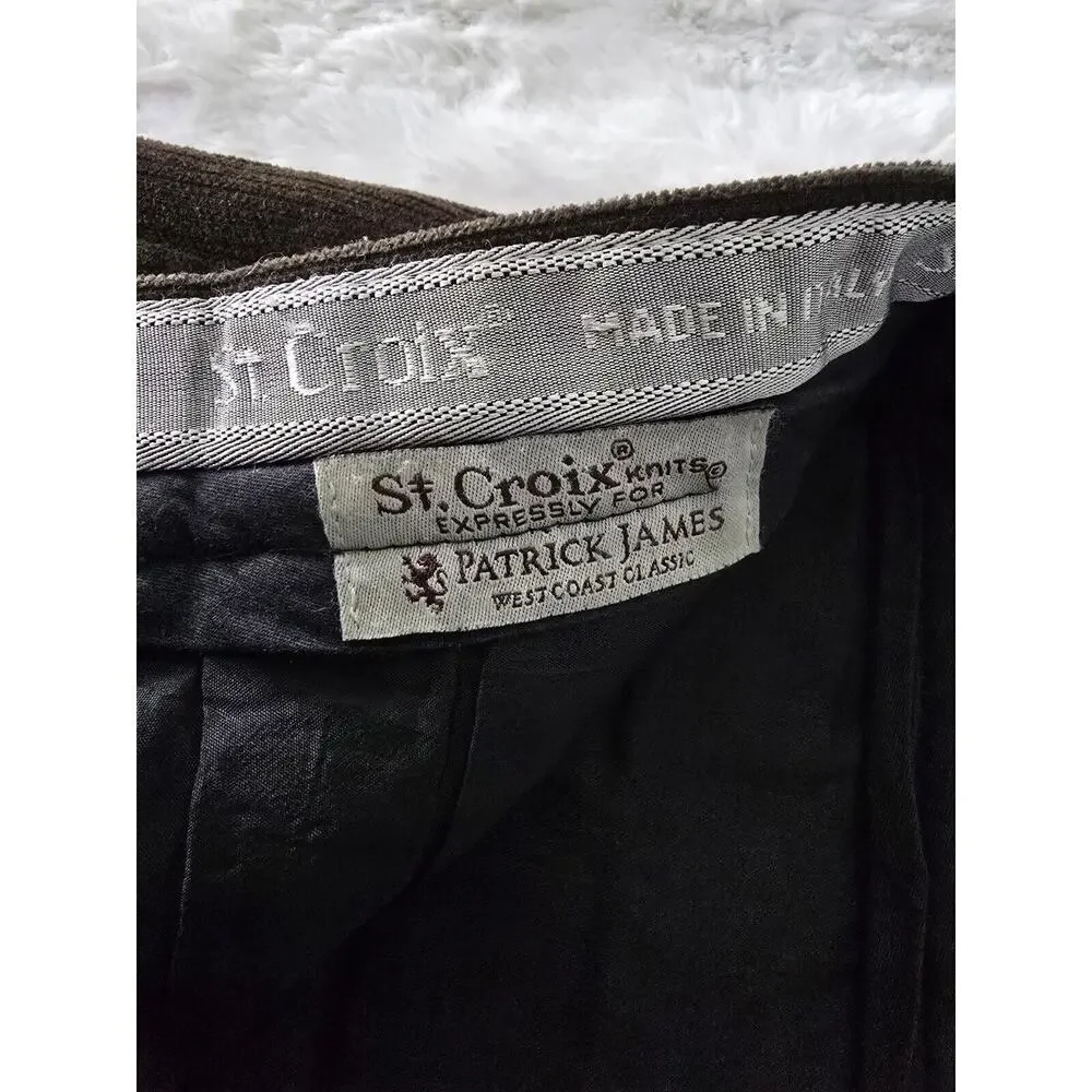 St Croix Lot Corduroy Pleated Wool Blend Dress Pants Men 36x29 Brown Black Italy